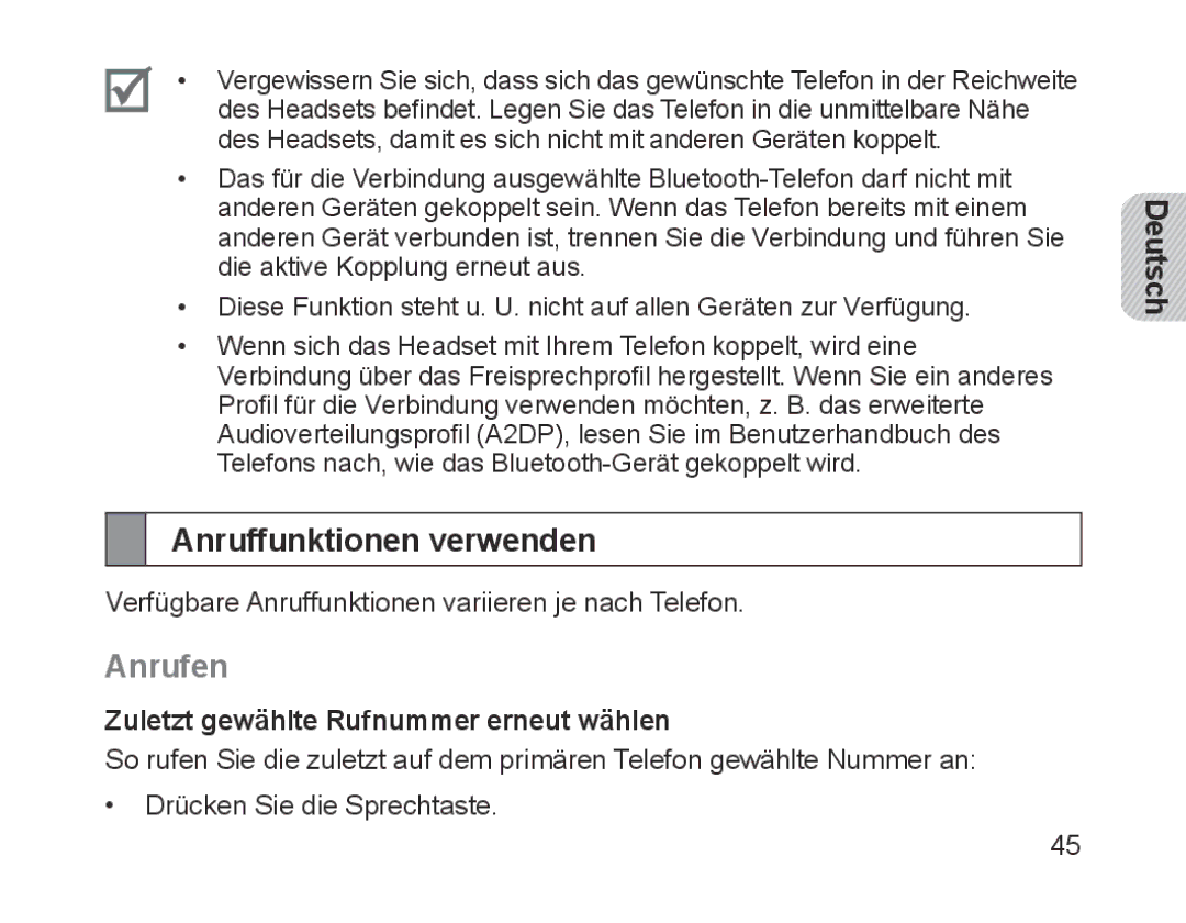 Samsung BHM1700EDECXET, BHM1700VDECXEF manual Anruffunktionen verwenden, Anrufen, Zuletzt gewählte Rufnummer erneut wählen 