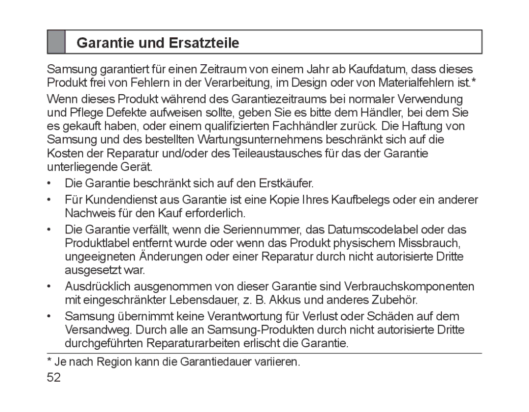 Samsung BHM1700EDECXEE, BHM1700VDECXEF, BHM1700VPECXEF, BHM1700EDECXEF, BHM1700EBECXEF manual Garantie und Ersatzteile 