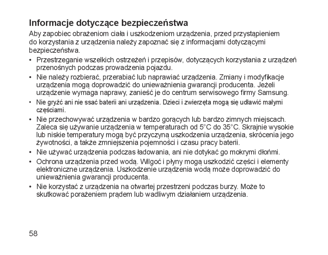 Samsung BHM1700EPECHAT, BHM1700VDECXEF, BHM1700VPECXEF, BHM1700EDECXEF, BHM1700EBECXEF Informacje dotyczące bezpieczeństwa 