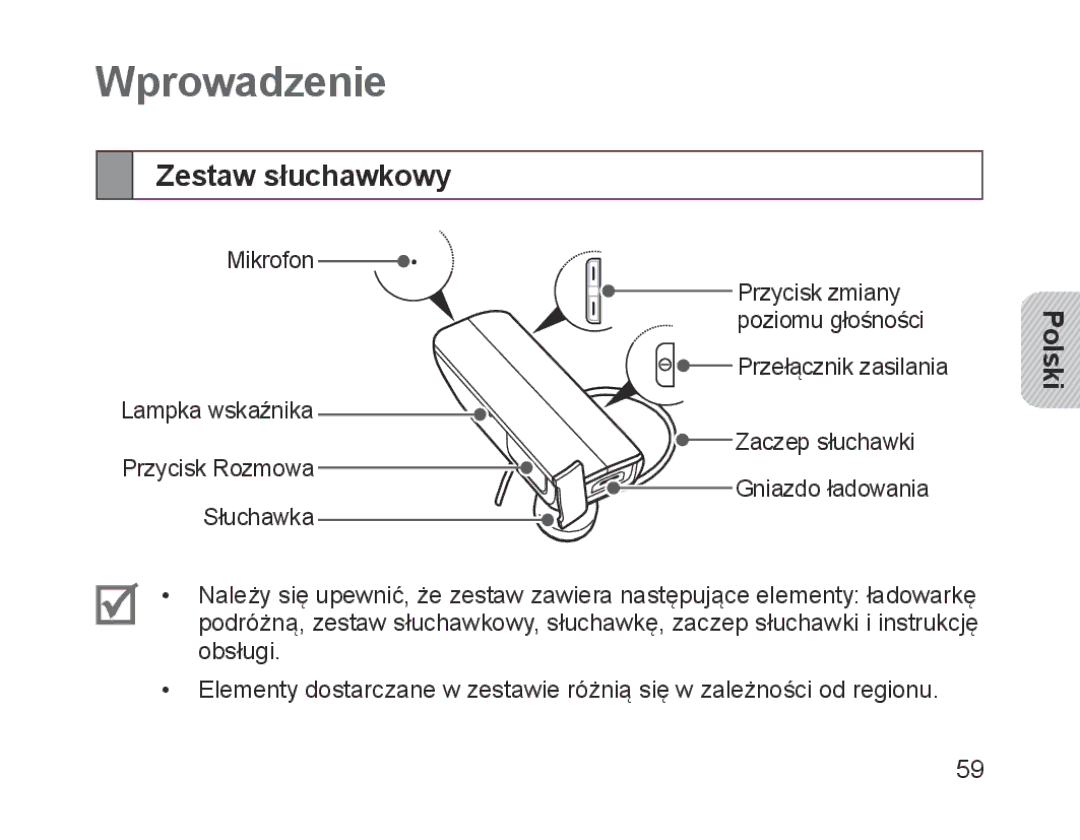 Samsung BHM1700EDRCSER, BHM1700VDECXEF, BHM1700VPECXEF, BHM1700EDECXEF, BHM1700EBECXEF manual Wprowadzenie, Zestaw słuchawkowy 