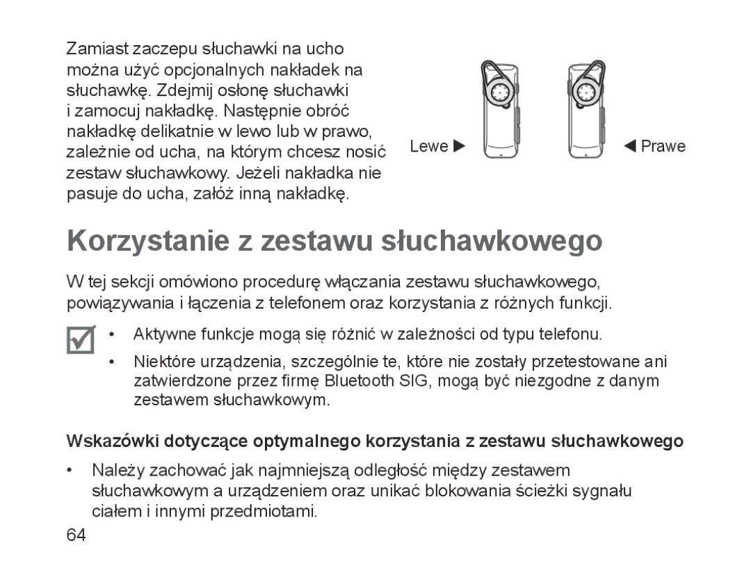 Samsung BHM1700EBECXEF, BHM1700VDECXEF, BHM1700VPECXEF, BHM1700EDECXEF, BHM1700EPECXEF Korzystanie z zestawu słuchawkowego 