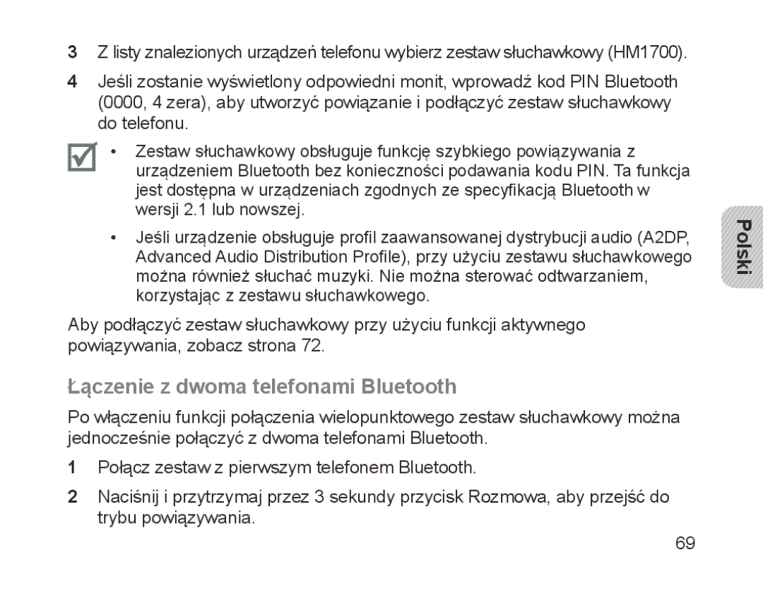 Samsung BHM1700EDECXEV, BHM1700VDECXEF, BHM1700VPECXEF, BHM1700EDECXEF, BHM1700EBECXEF Łączenie z dwoma telefonami Bluetooth 