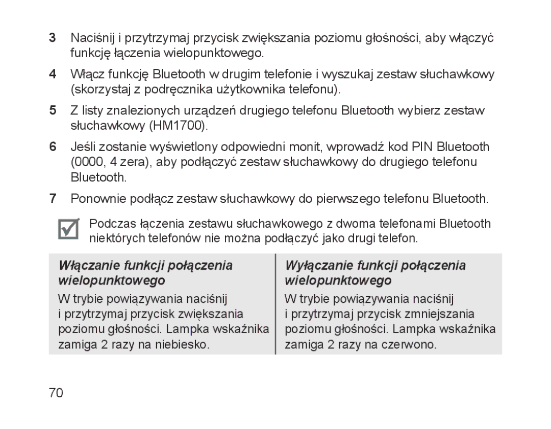 Samsung BHM1700EDECXEH, BHM1700VDECXEF, BHM1700VPECXEF, BHM1700EDECXEF manual Włączanie funkcji połączenia wielopunktowego 