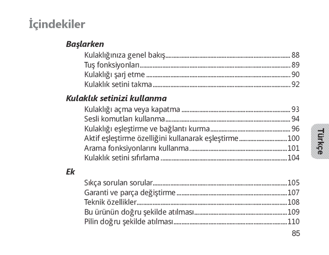 Samsung BHM1700EBECXEF, BHM1700VDECXEF, BHM1700VPECXEF, BHM1700EDECXEF, BHM1700EPECXEF, BHM1700EDECXET İçindekiler, Türkçe 