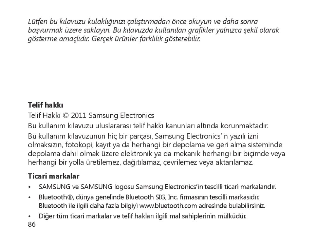 Samsung BHM1700EPECXEF, BHM1700VDECXEF, BHM1700VPECXEF, BHM1700EDECXEF, BHM1700EBECXEF, BHM1700EDECXET manual Telif hakkı 