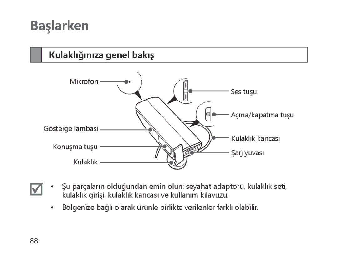 Samsung BHM1700EPECXET, BHM1700VDECXEF, BHM1700VPECXEF, BHM1700EDECXEF, BHM1700EBECXEF Başlarken, Kulaklığınıza genel bakış 