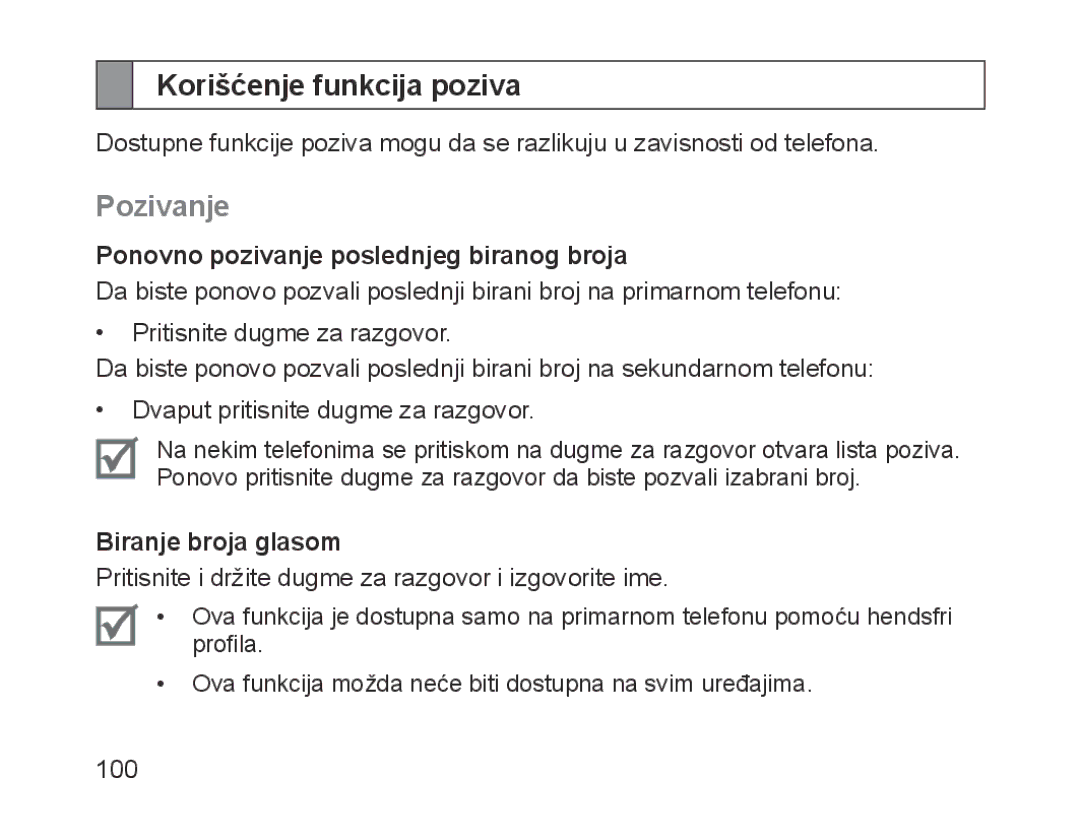 Samsung BHM1700EPECHAT, BHM1700VDECXEF Korišćenje funkcija poziva, Pozivanje, Ponovno pozivanje poslednjeg biranog broja 