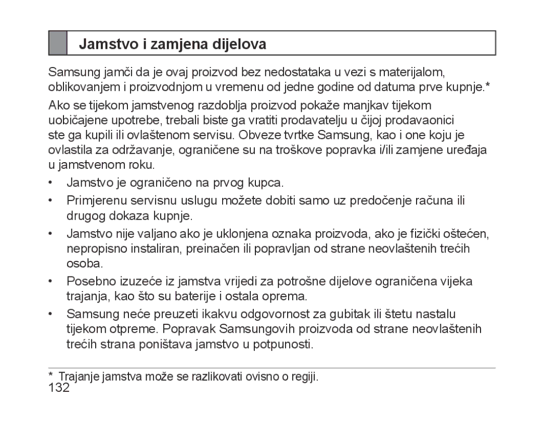 Samsung BHM1700EDECXEV, BHM1700VDECXEF, BHM1700VPECXEF, BHM1700EDECXEF, BHM1700EBECXEF manual Jamstvo i zamjena dijelova 