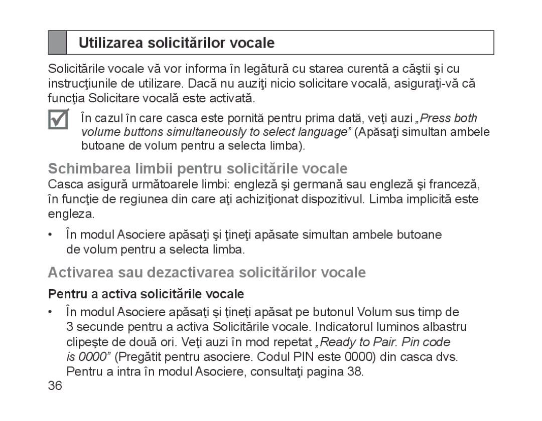 Samsung BHM1700EMECHAT, BHM1700VDECXEF manual Utilizarea solicitărilor vocale, Schimbarea limbii pentru solicitările vocale 