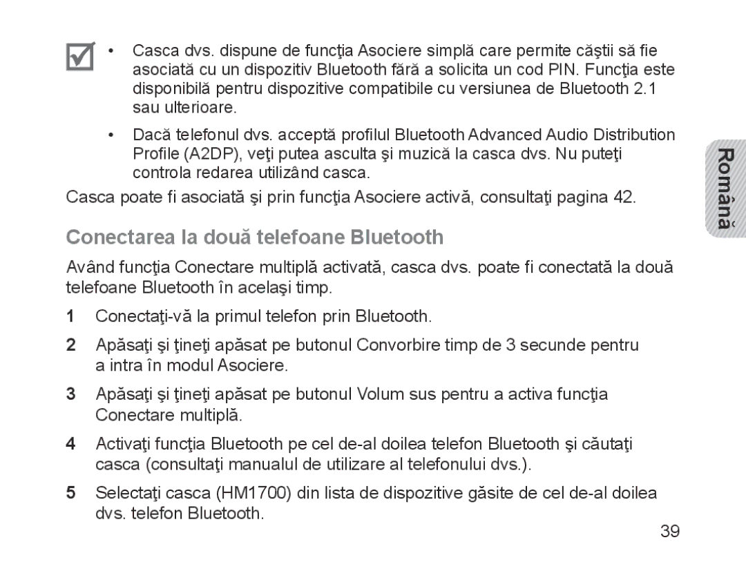 Samsung BHM1700EPRCSER, BHM1700VDECXEF, BHM1700VPECXEF, BHM1700EDECXEF, BHM1700EBECXEF Conectarea la două telefoane Bluetooth 