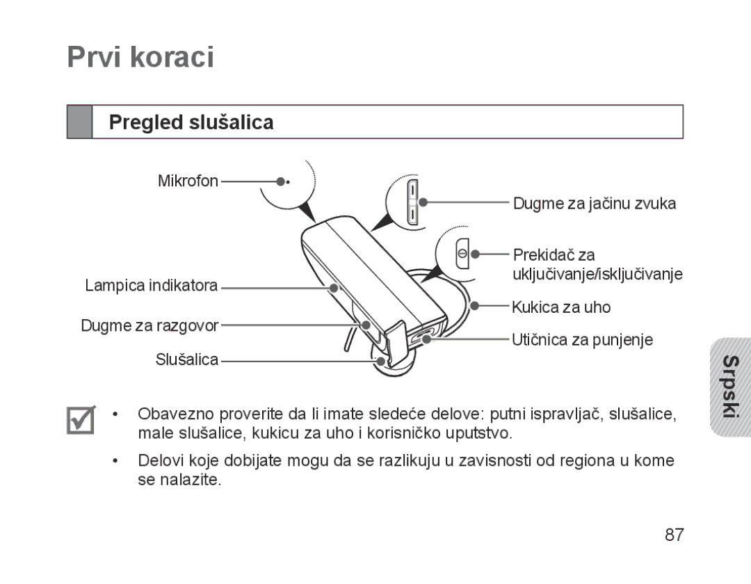 Samsung BHM1700EDECXET, BHM1700VDECXEF, BHM1700VPECXEF, BHM1700EDECXEF, BHM1700EBECXEF manual Prvi koraci, Pregled slušalica 