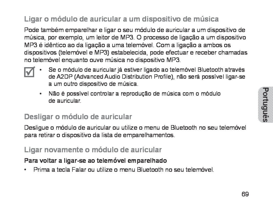Samsung BHM1700EDECXEV Ligar o módulo de auricular a um dispositivo de música, Desligar o módulo de auricular, Português 