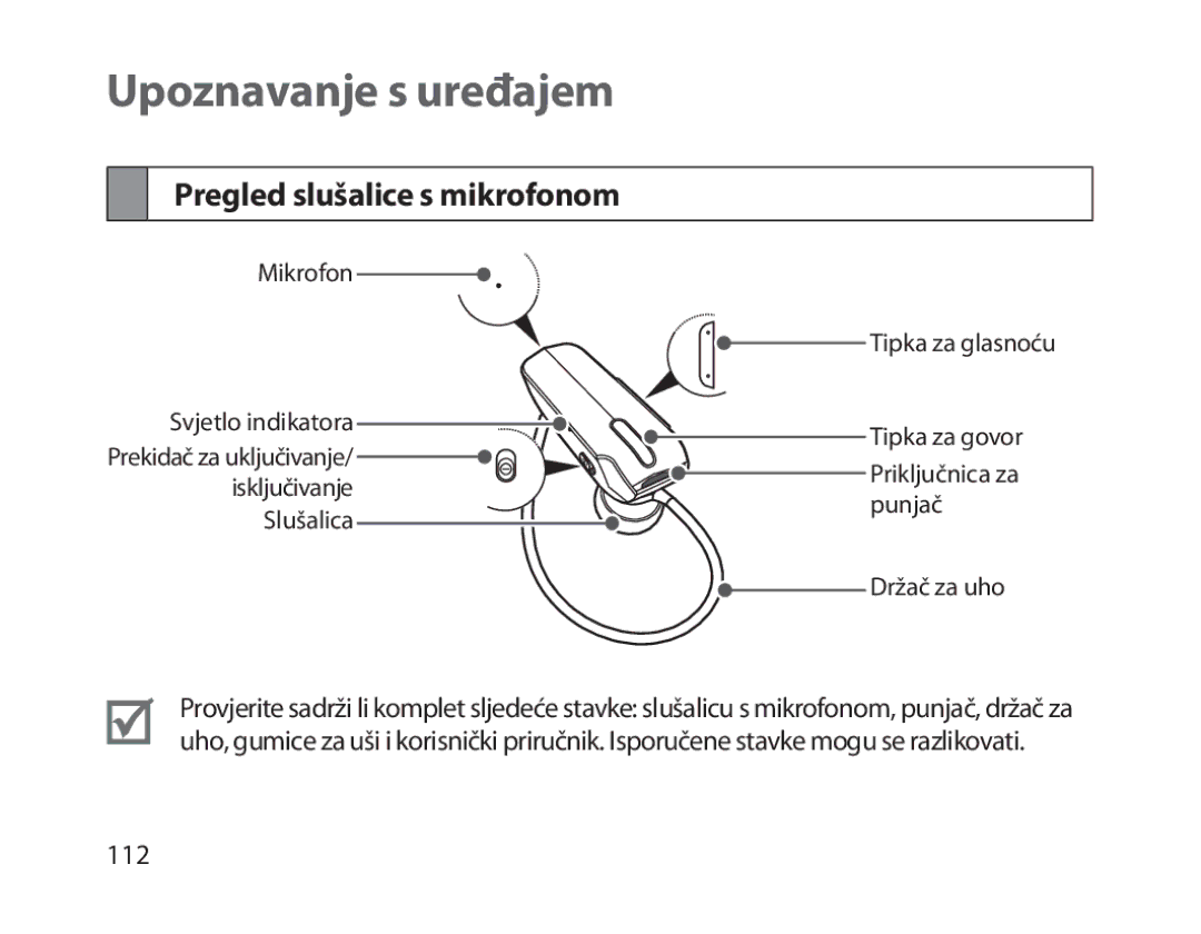 Samsung BHM1800EDECXEF, BHM1800EDECXEV, BHM1800EDECXEH manual Upoznavanje s uređajem, Pregled slušalice s mikrofonom 