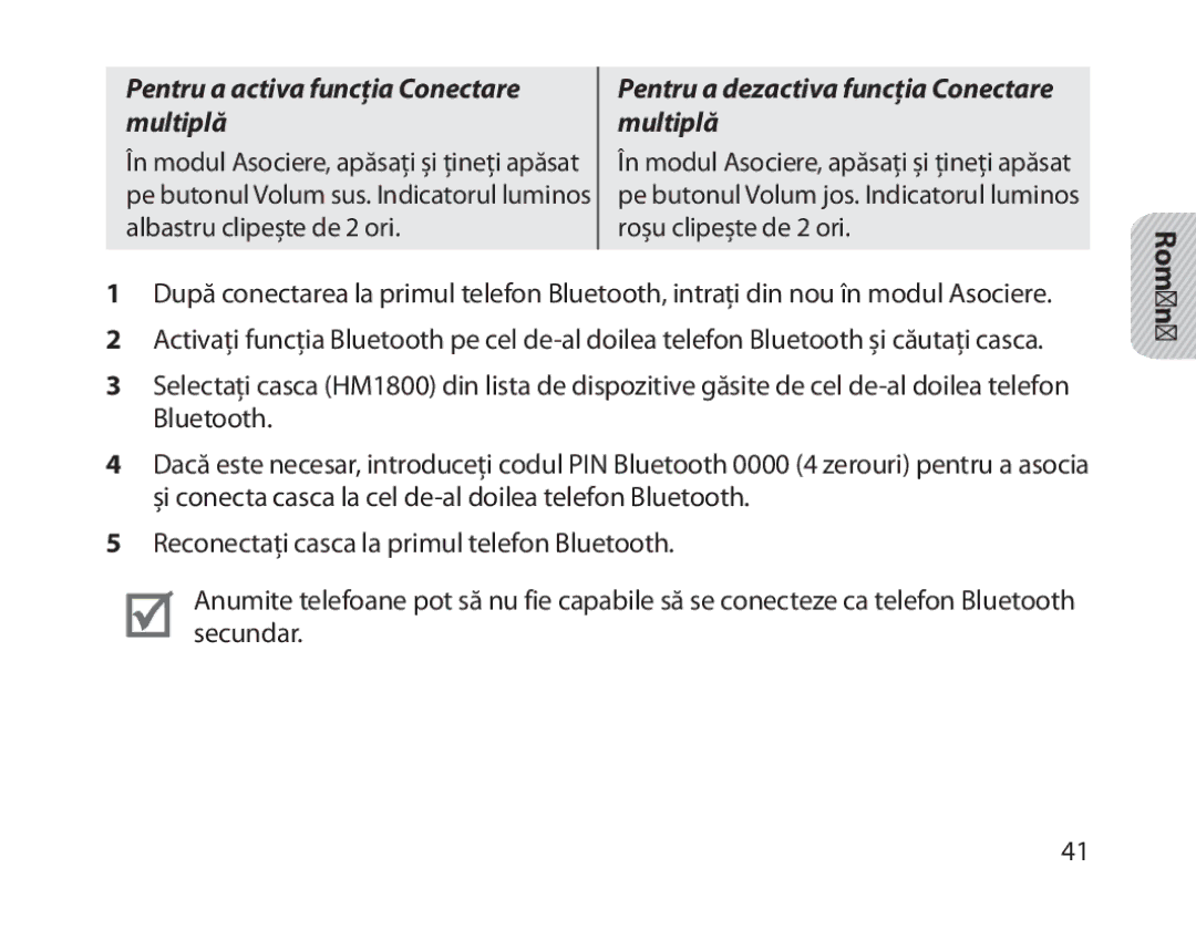 Samsung BHM1800EDECXEV, BHM1800EDECXEF, BHM1800EDECXEH, BHM1800EDECEUR manual Pentru a activa funcţia Conectare multiplă 