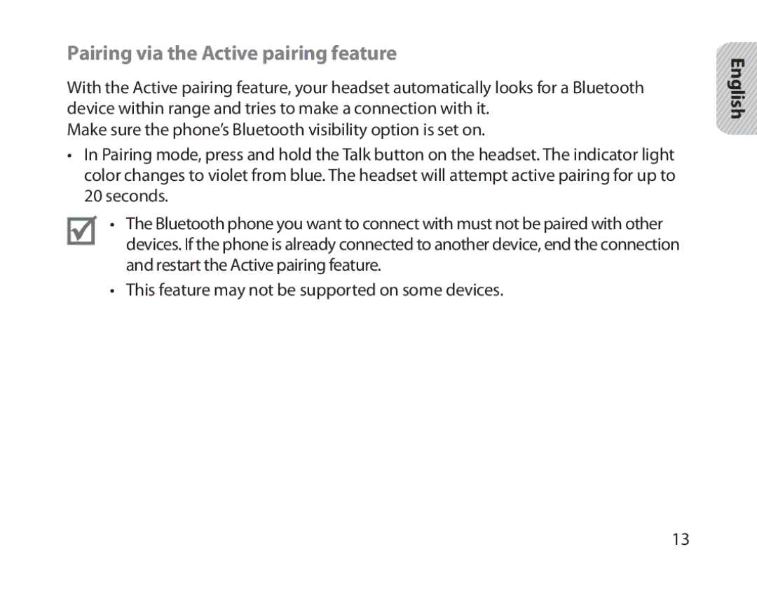 Samsung BHM1800EDECEUR, BHM1800EDECXEF, BHM1800EDECXEV, BHM1800EDECXEH, BHM1800EDECHAT Pairing via the Active pairing feature 