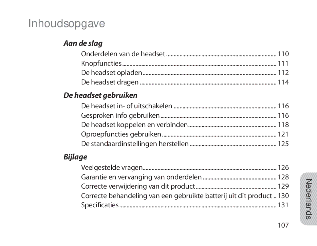 Samsung BHM1800EDECXEH, BHM1800EDECXEF, BHM1800EDECXEV, BHM1800EDECEUR, BHM1800EDECHAT, BHM1800EDRCSER manual Inhoudsopgave 