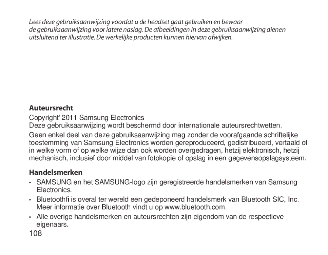 Samsung BHM1800EDECEUR, BHM1800EDECXEF, BHM1800EDECXEV, BHM1800EDECXEH, BHM1800EDECHAT manual Auteursrecht, Handelsmerken 