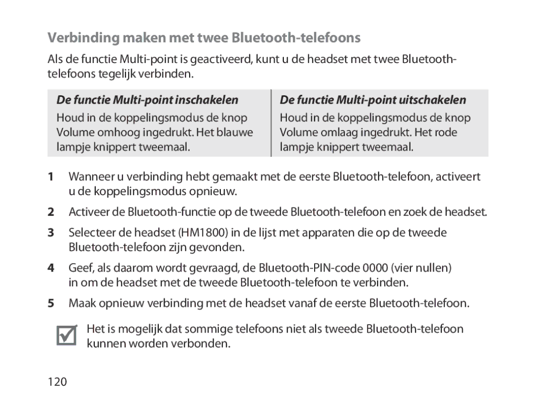 Samsung BHM1800EDECEUR, BHM1800EDECXEF Verbinding maken met twee Bluetooth-telefoons, De functie Multi-point inschakelen 