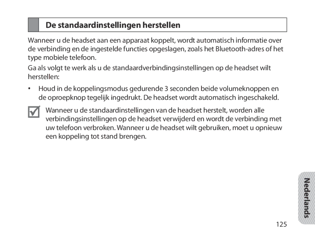 Samsung BHM1800EDECXEH, BHM1800EDECXEF, BHM1800EDECXEV, BHM1800EDECEUR, BHM1800EDECHAT De standaardinstellingen herstellen 