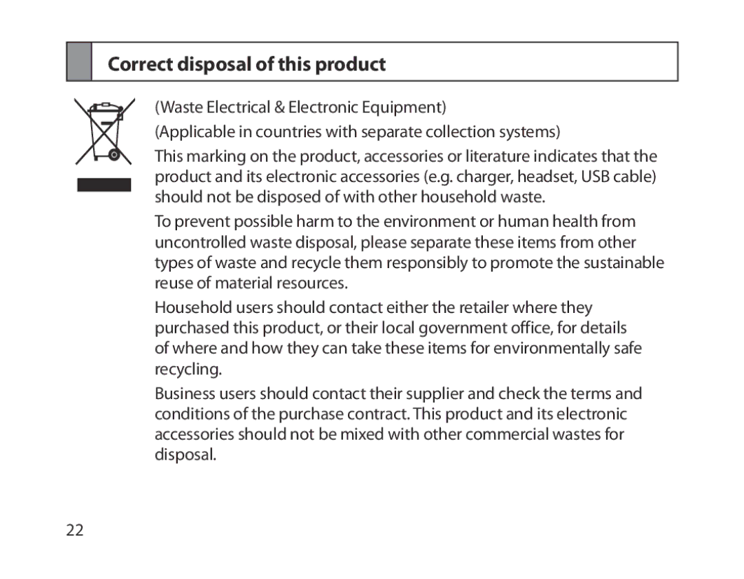 Samsung BHM1800EDECXEV, BHM1800EDECXEF, BHM1800EDECXEH, BHM1800EDECEUR, BHM1800EDECHAT manual Correct disposal of this product 