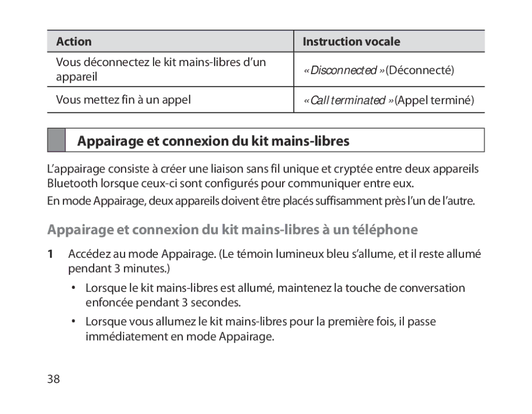 Samsung BHM1800EDRCSER, BHM1800EDECXEF, BHM1800EDECXEV, BHM1800EDECXEH manual Appairage et connexion du kit mains-libres 