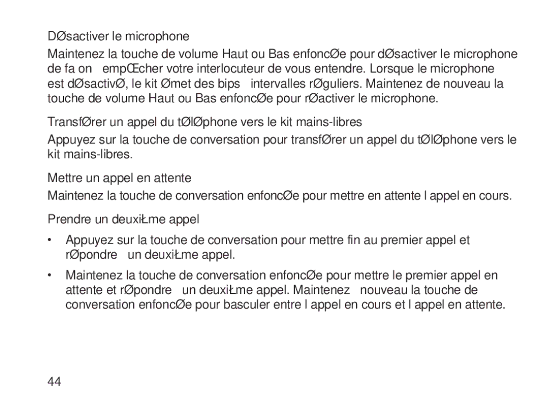 Samsung BHM1800EDRCSER, BHM1800EDECXEF Désactiver le microphone, Transférer un appel du téléphone vers le kit mains-libres 