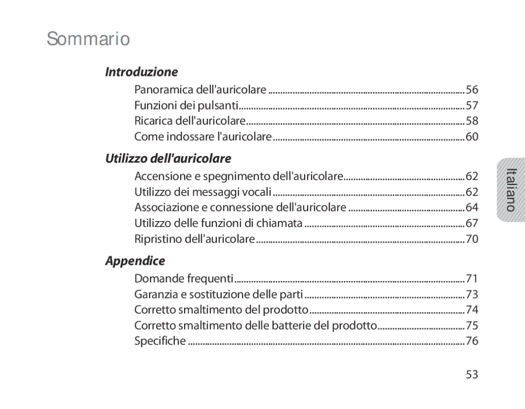 Samsung BHM1800EDECXEH, BHM1800EDECXEF, BHM1800EDECXEV, BHM1800EDECEUR, BHM1800EDECHAT, BHM1800EDRCSER manual Sommario, Italiano 