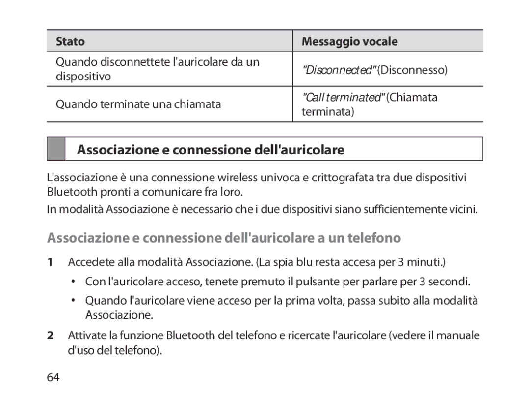 Samsung BHM1800EDECXEV, BHM1800EDECXEF, BHM1800EDECXEH manual Associazione e connessione dellauricolare a un telefono 