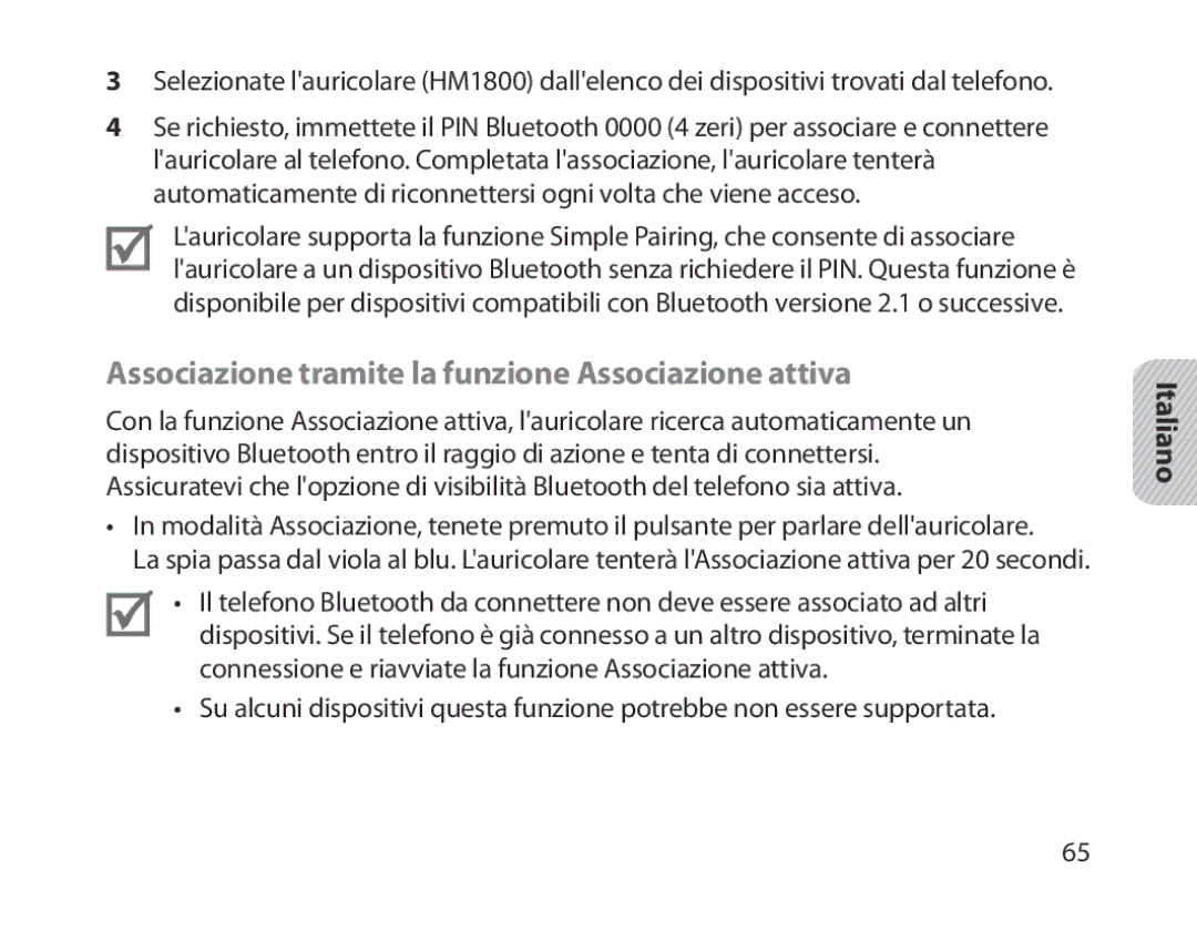 Samsung BHM1800EDECXEH, BHM1800EDECXEF, BHM1800EDECXEV, BHM1800EDECEUR Associazione tramite la funzione Associazione attiva 