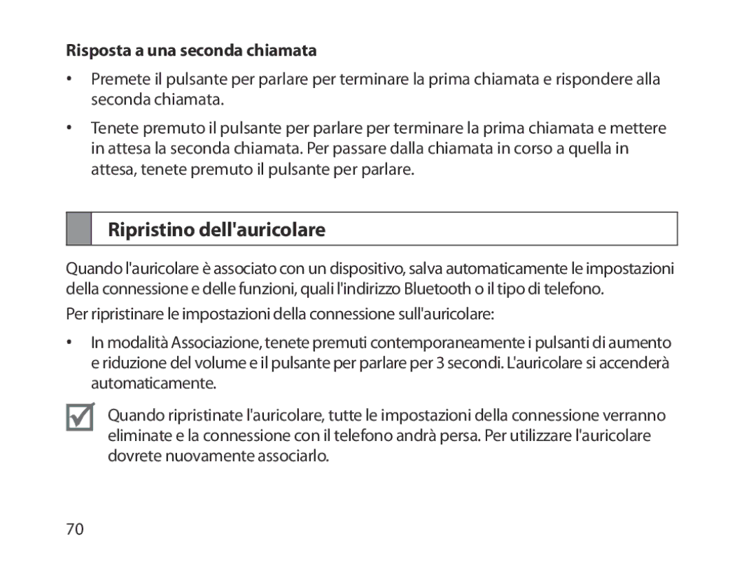 Samsung BHM1800EDECXEV, BHM1800EDECXEF, BHM1800EDECXEH manual Ripristino dellauricolare, Risposta a una seconda chiamata 