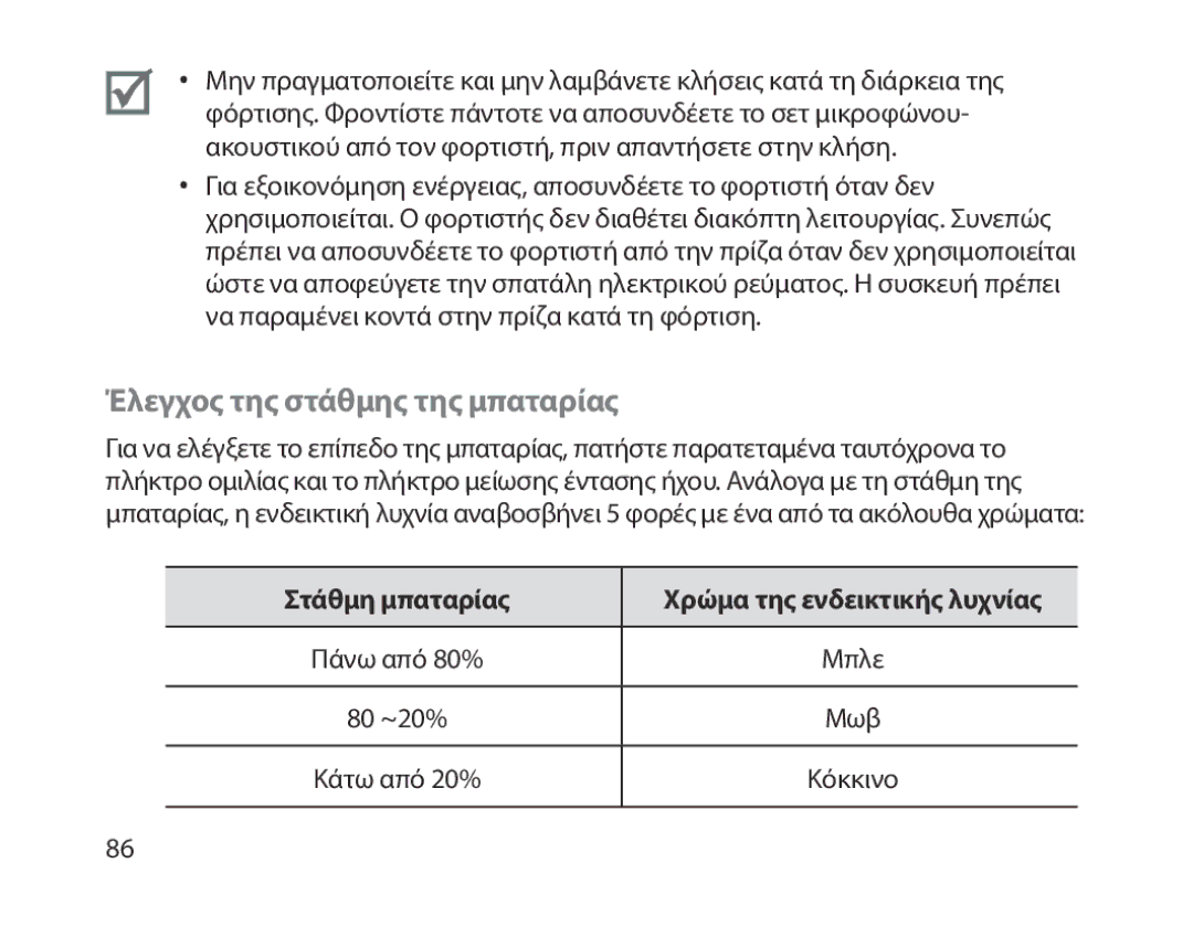 Samsung BHM1800EDRCSER, BHM1800EDECXEF, BHM1800EDECXEV, BHM1800EDECXEH Έλεγχος της στάθμης της μπαταρίας, Στάθμη μπαταρίας 