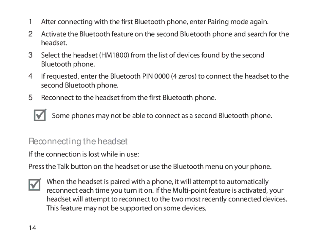 Samsung BHM1800EDECHAT, BHM1800EDECXEF, BHM1800EDECXEV, BHM1800EDECXEH, BHM1800EDECEUR manual Reconnecting the headset 