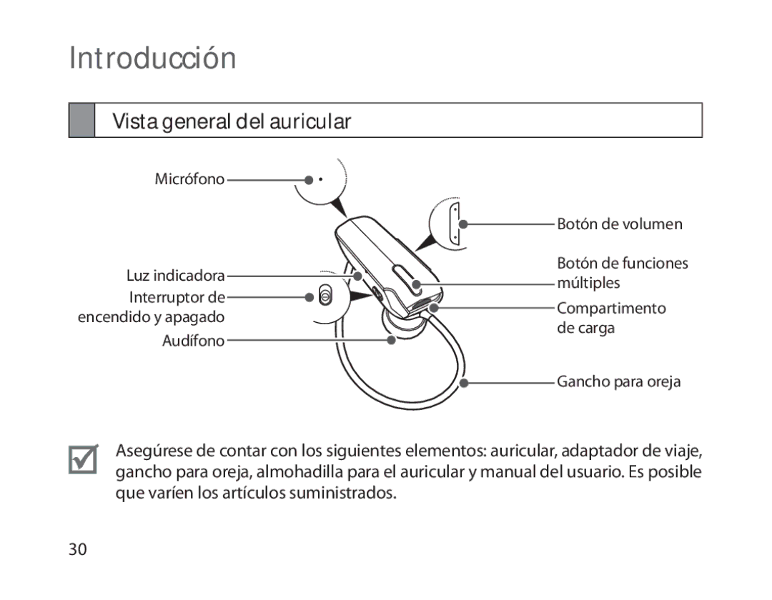 Samsung BHM1800EDECXEH, BHM1800EDECXEF, BHM1800EDECXEV, BHM1800EDECEUR manual Introducción, Vista general del auricular 