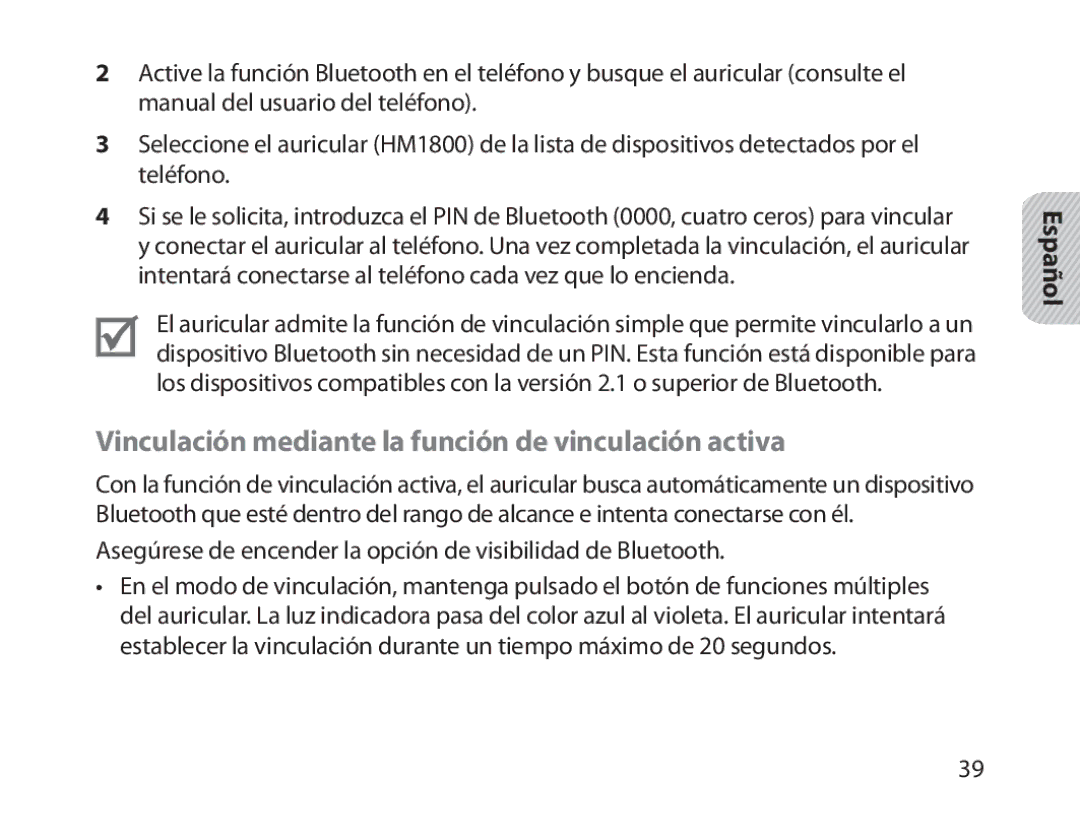 Samsung BHM1800EDRCSER, BHM1800EDECXEF, BHM1800EDECXEV, BHM1800EDECXEH Vinculación mediante la función de vinculación activa 