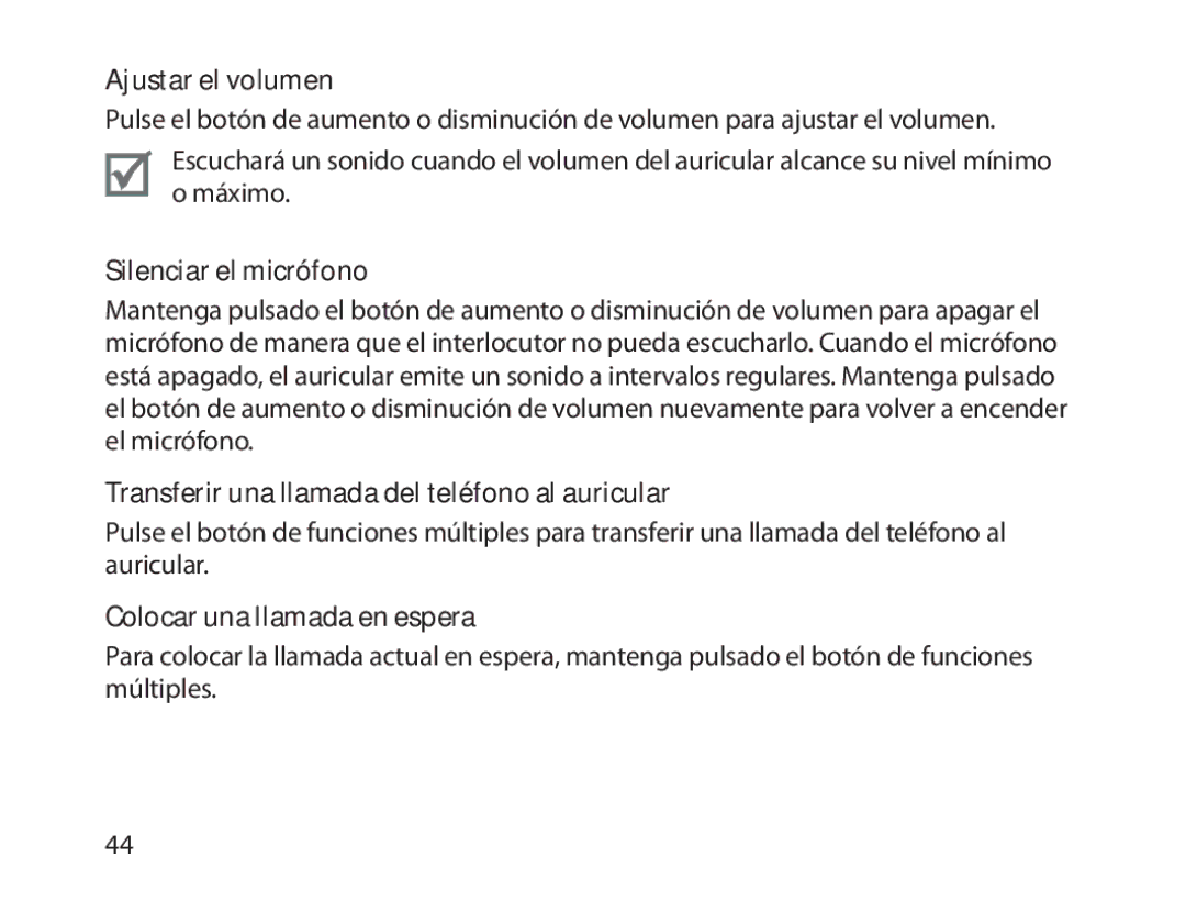 Samsung BHM1800EDECHAT manual Ajustar el volumen, Silenciar el micrófono, Transferir una llamada del teléfono al auricular 