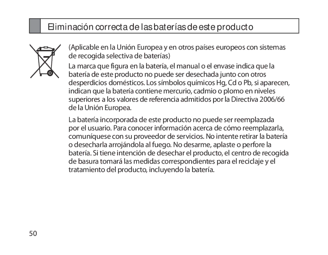 Samsung BHM1800EDECHAT, BHM1800EDECXEF, BHM1800EDECXEV, BHM1800EDECXEH Eliminación correcta de las baterías de este producto 