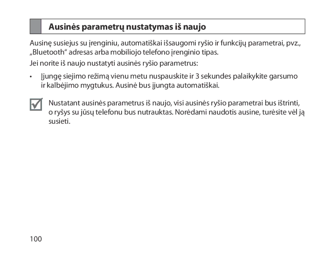 Samsung BHM1800EDRCSER manual Ausinės parametrų nustatymas iš naujo 