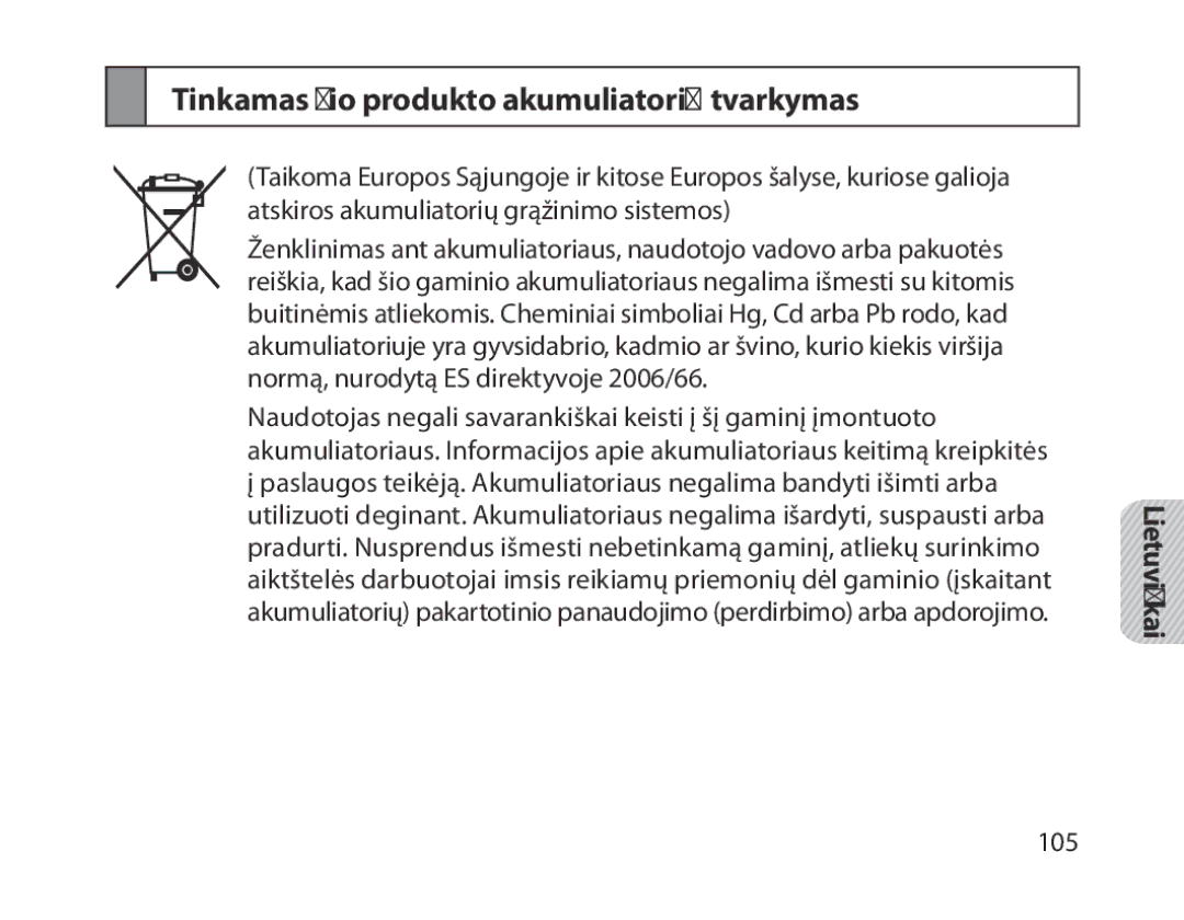 Samsung BHM1800EDRCSER manual Tinkamas šio produkto akumuliatorių tvarkymas 