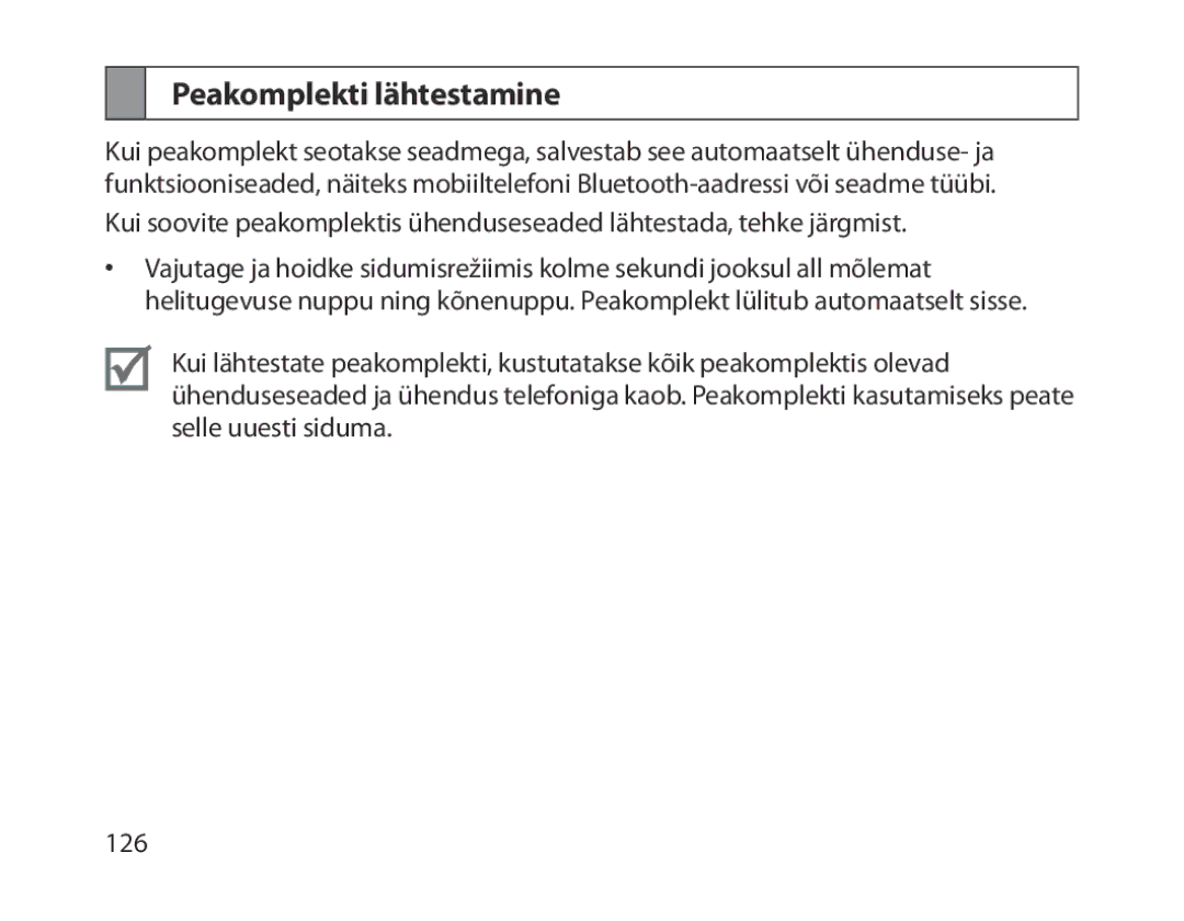 Samsung BHM1800EDRCSER manual Peakomplekti lähtestamine 