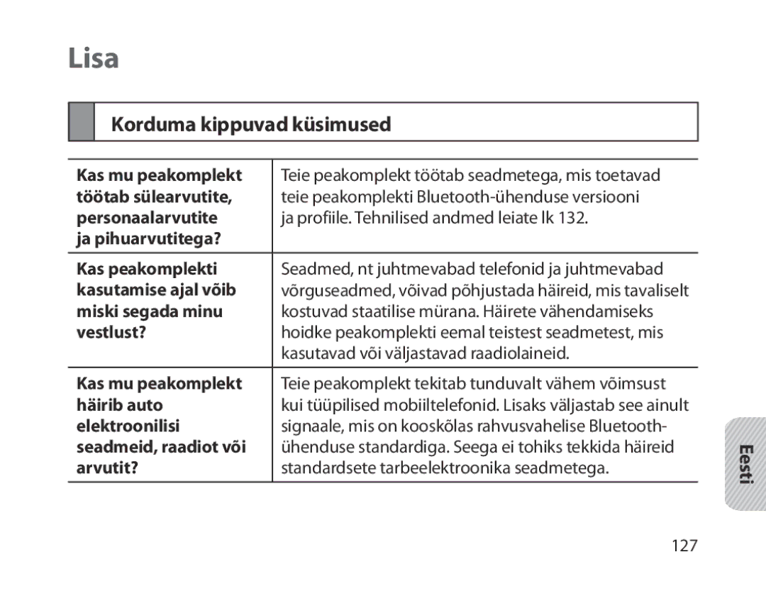 Samsung BHM1800EDRCSER manual Lisa, Korduma kippuvad küsimused 