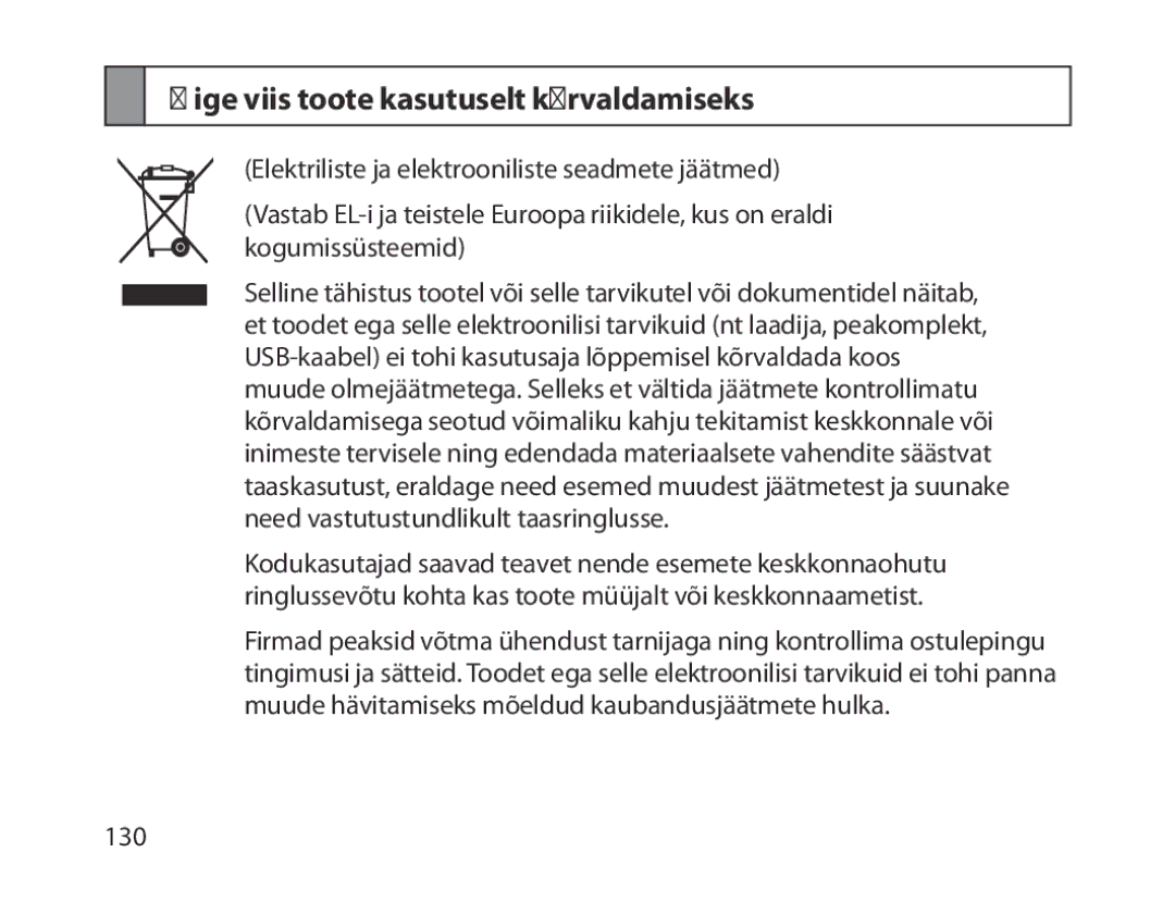 Samsung BHM1800EDRCSER manual Õige viis toote kasutuselt kõrvaldamiseks 