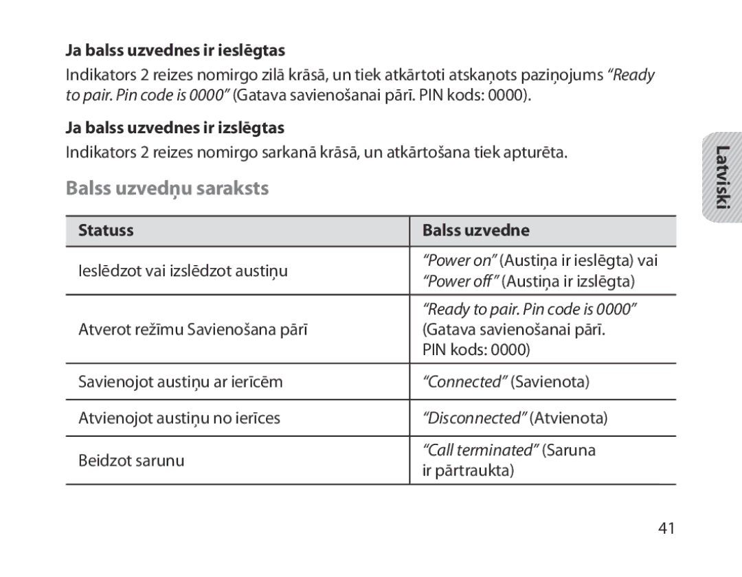 Samsung BHM1800EDRCSER manual Balss uzvedņu saraksts, Ja balss uzvednes ir ieslēgtas, Ja balss uzvednes ir izslēgtas 