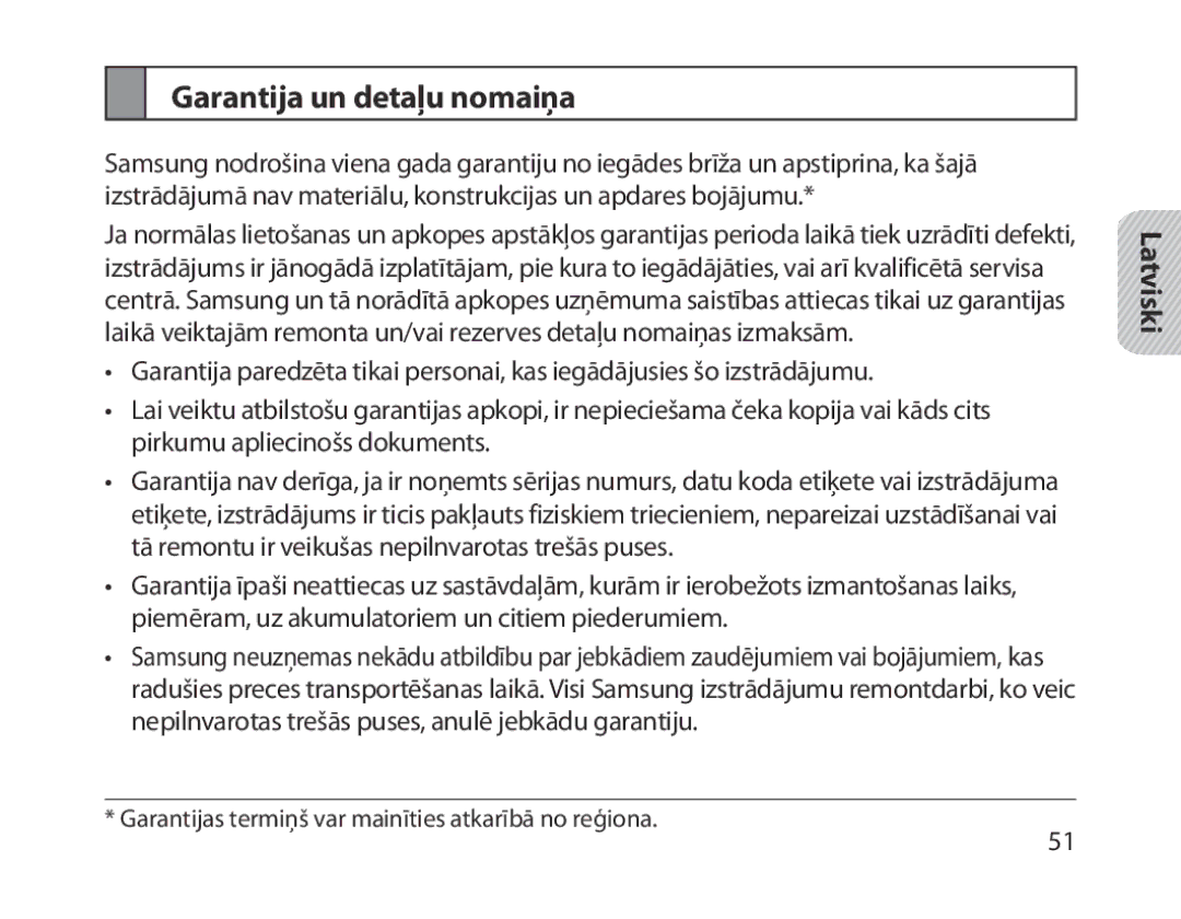 Samsung BHM1800EDRCSER manual Garantija un detaļu nomaiņa 