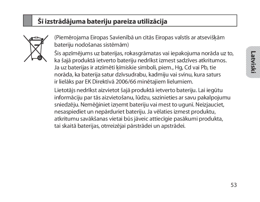 Samsung BHM1800EDRCSER manual Šī izstrādājuma bateriju pareiza utilizācija 