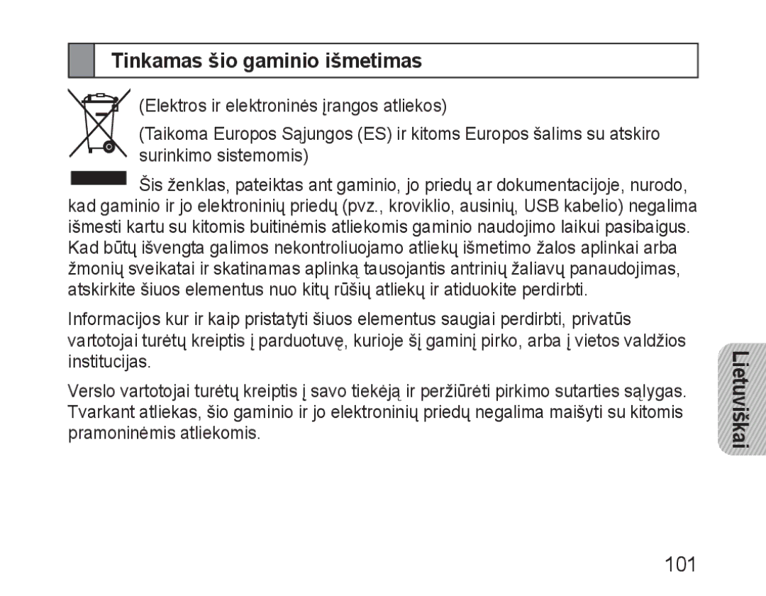 Samsung BHM3100EBECSER manual Tinkamas šio gaminio išmetimas 