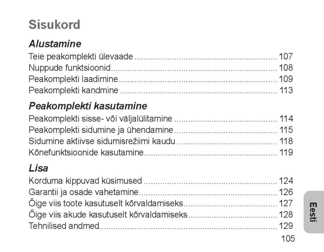 Samsung BHM3100EBECSER manual Sisukord, Eesti 