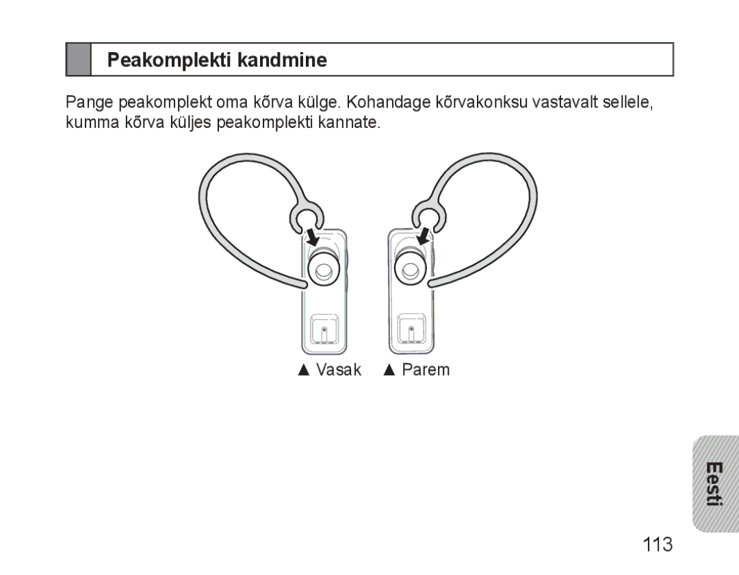 Samsung BHM3100EBECSER manual Peakomplekti kandmine 