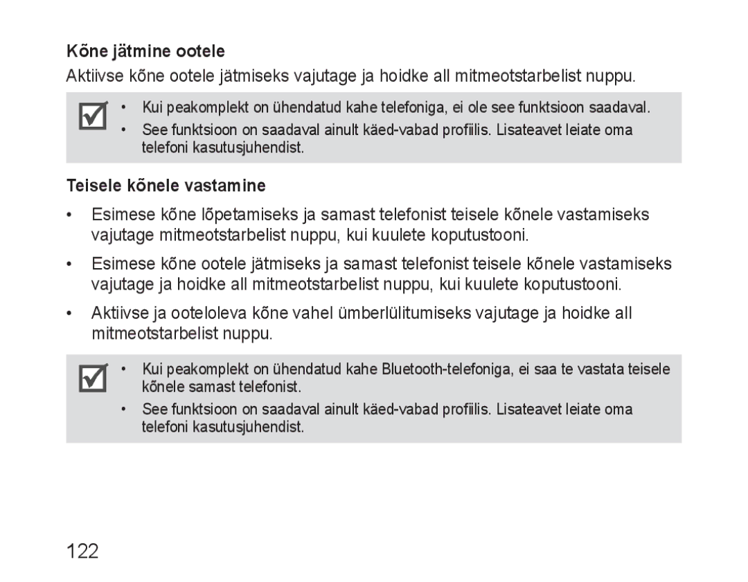 Samsung BHM3100EBECSER manual Kõne jätmine ootele, Teisele kõnele vastamine 