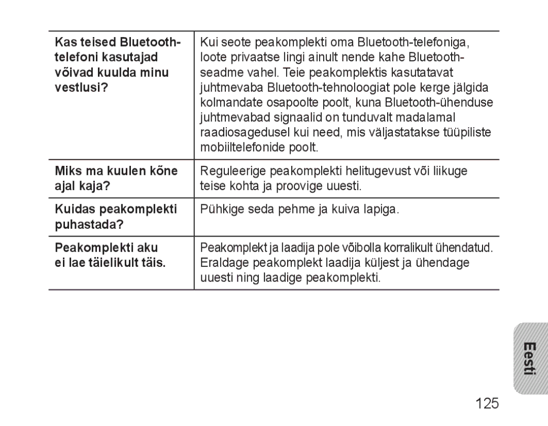 Samsung BHM3100EBECSER manual Kas teised Bluetooth, Telefoni kasutajad, Võivad kuulda minu, Vestlusi?, Ajal kaja? 