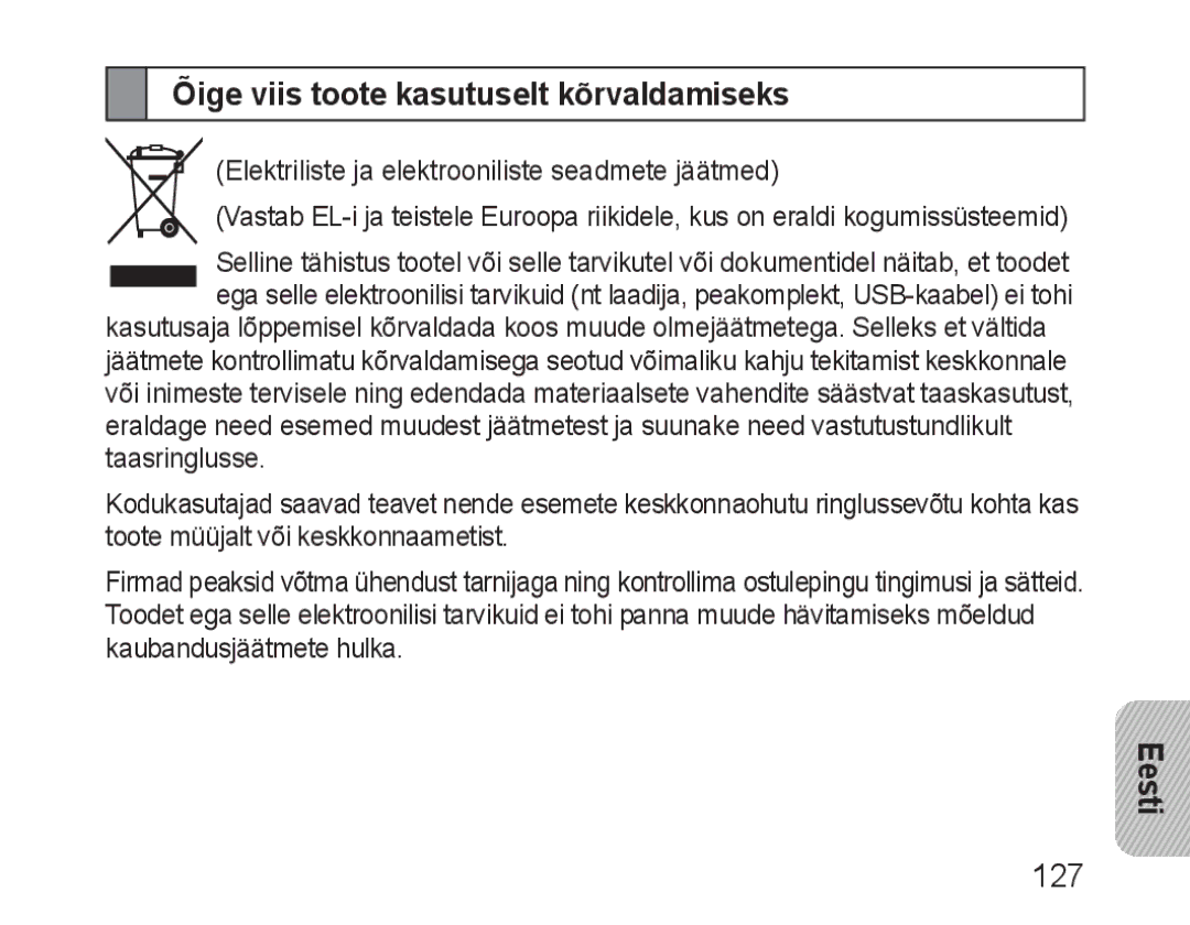 Samsung BHM3100EBECSER manual Õige viis toote kasutuselt kõrvaldamiseks 